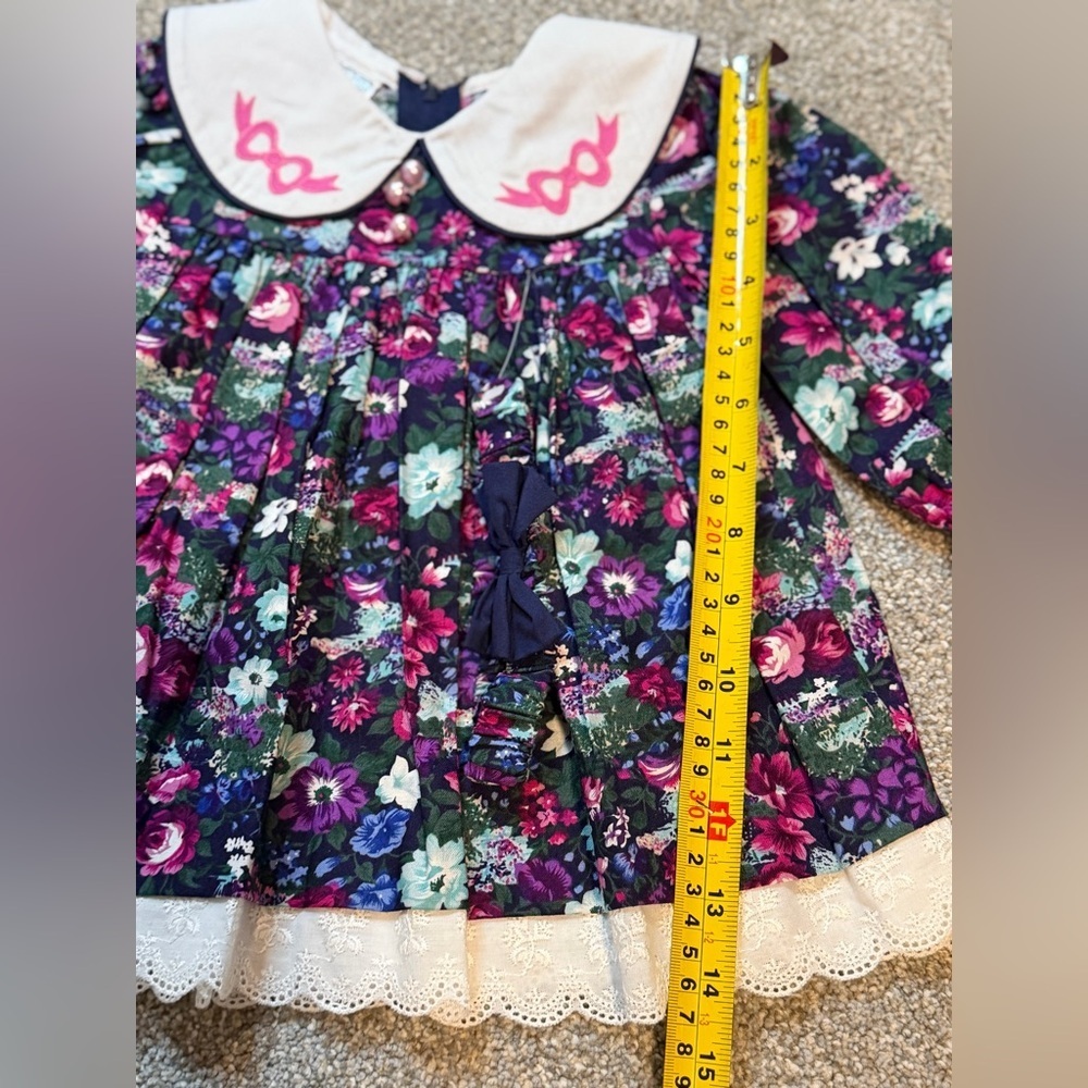 Vintage Kids Floral Dress w/ Peter Pan Collar – Size 12 – Cottagecore Cute - Picture 4 of 4